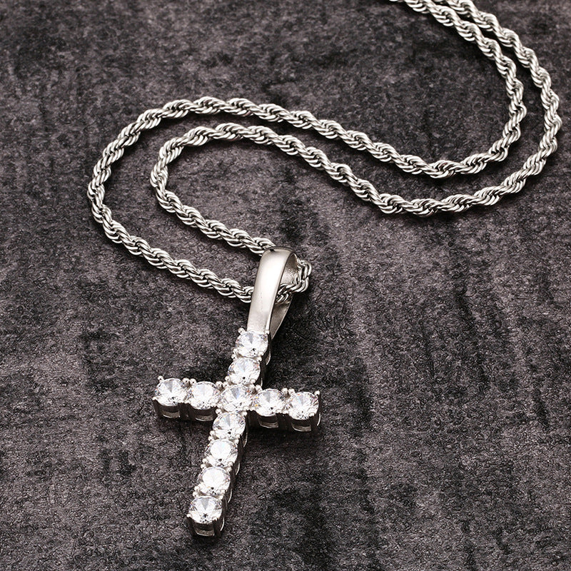 Solid bail tennis Cross Pendant