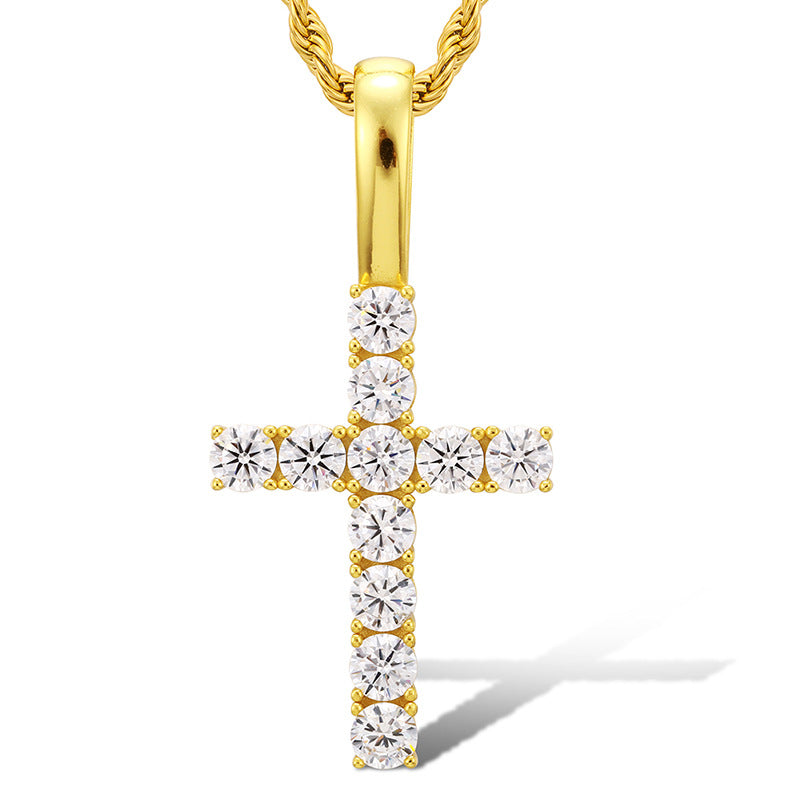 Solid bail tennis Cross Pendant