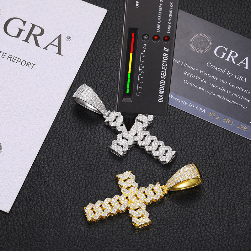 Prong set Cuban link Cross Pendant