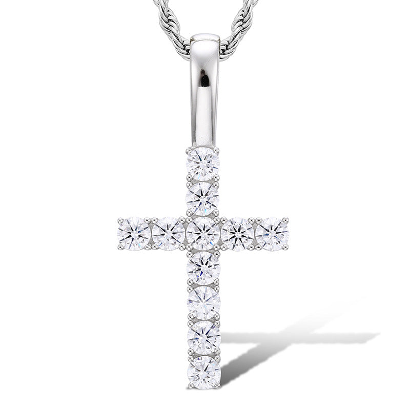 Solid bail tennis Cross Pendant