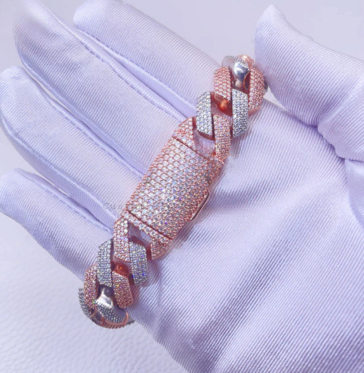 2 Tone Prong Setting Cuban Link Bracelet