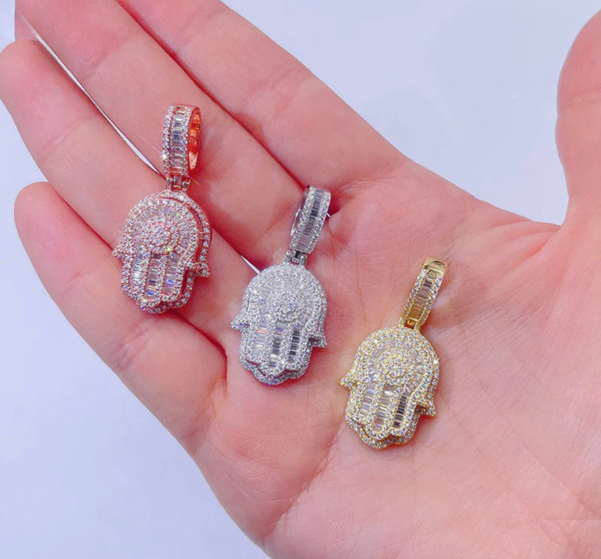 Hamsa Hand with baguettes ( Pendant only )