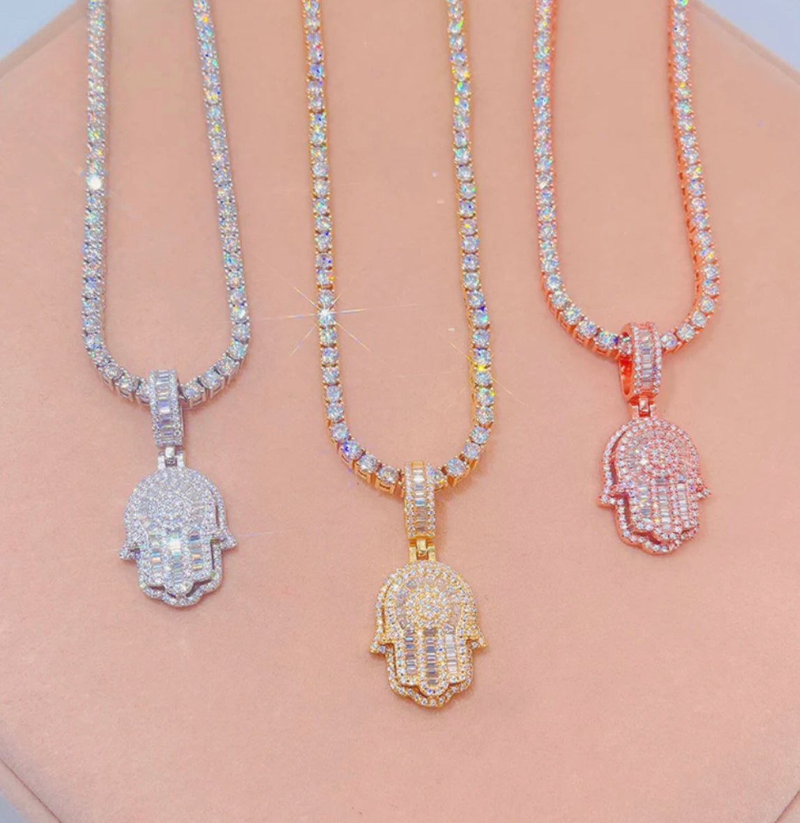 Hamsa Hand with baguettes ( Pendant only )