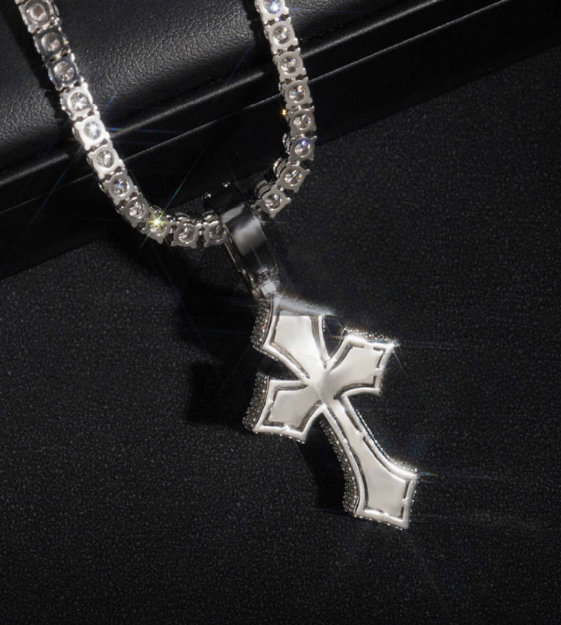 Round and Baguette cut 3D cross Pendant