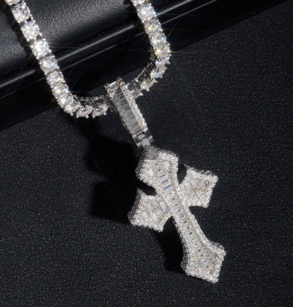 Round and Baguette cut 3D cross Pendant