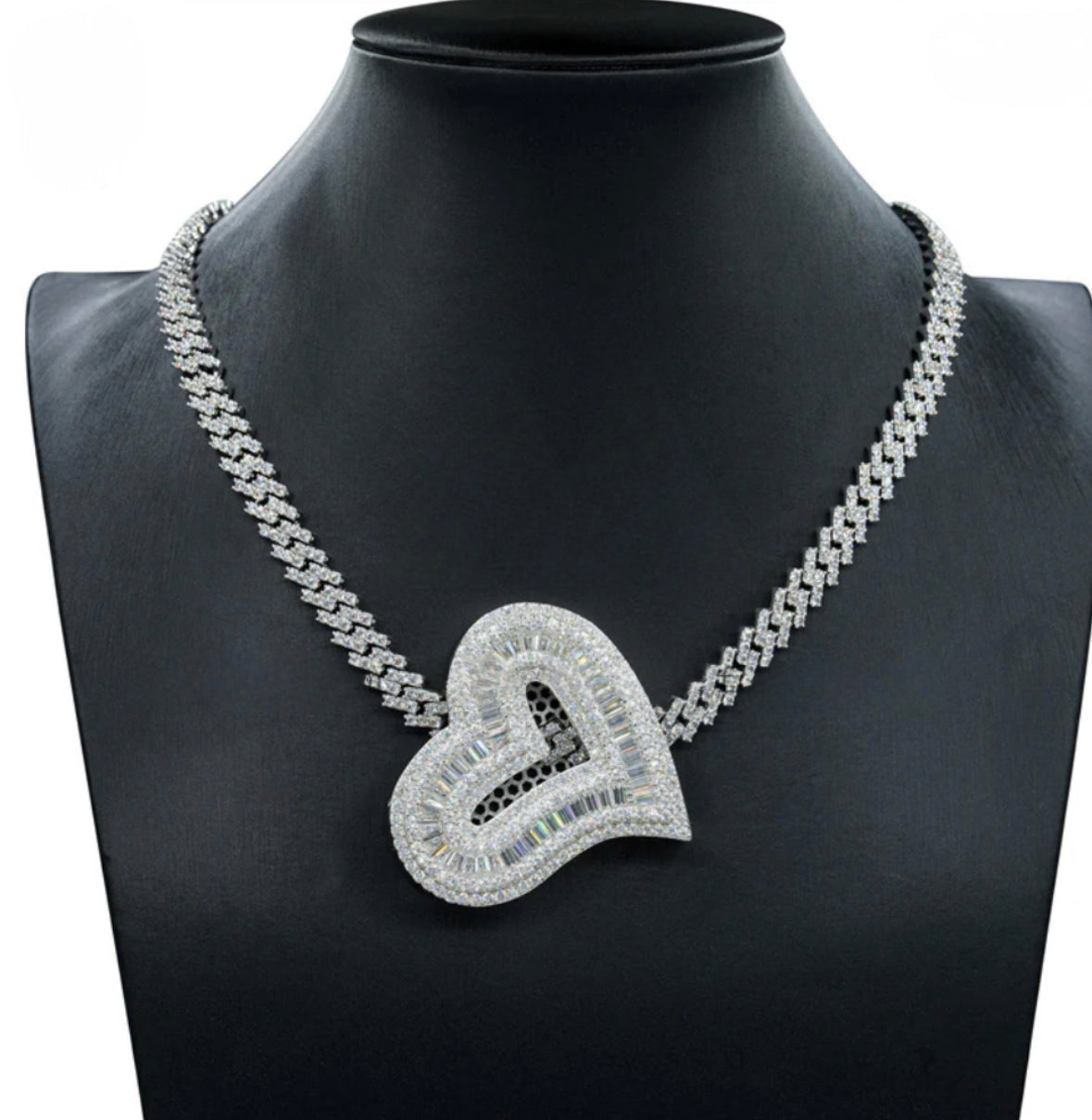 Baguette cut large heart pendant