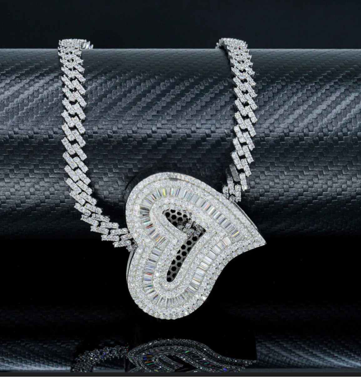 Baguette cut large heart pendant