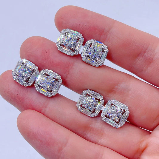 Baguette and Round Stud Earrings