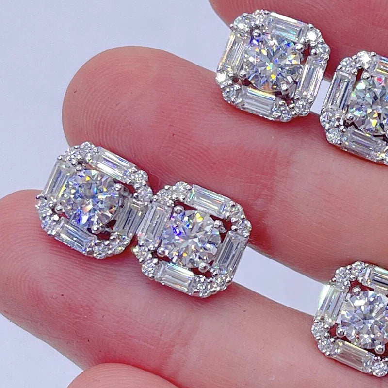 Baguette and Round Stud Earrings