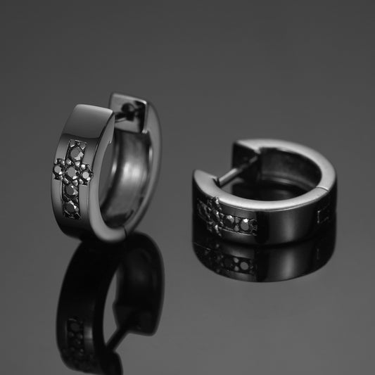 Black stones with cross hoop earrings