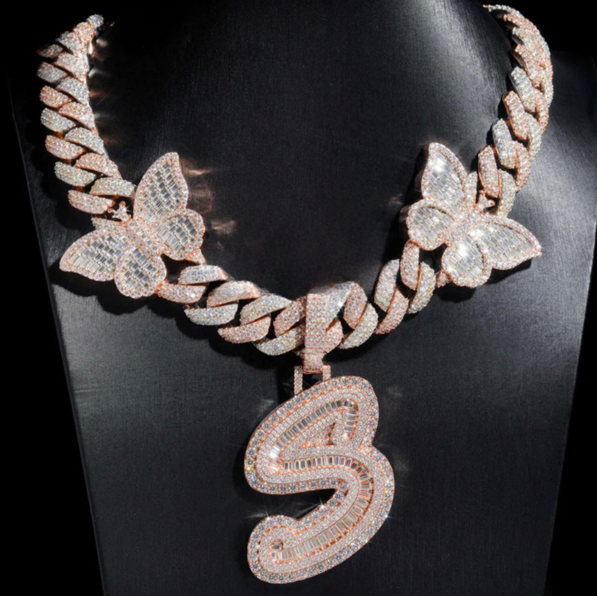 Custom Letter Pendant with Butterfly Chain