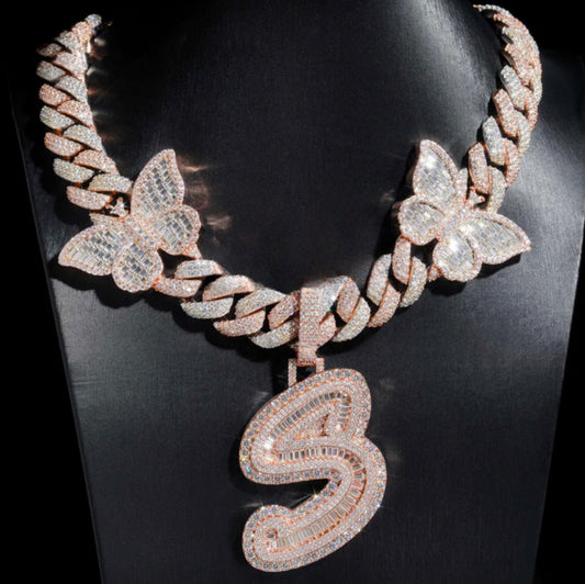 Custom Letter Pendant with Butterfly Chain