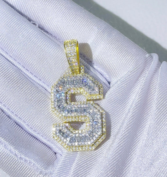 Custom baguette cut letter pendant A-Z