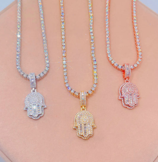 Hamsa Hand with baguettes ( Pendant only )