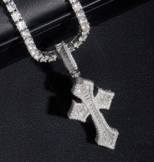 Round and Baguette cut 3D cross Pendant