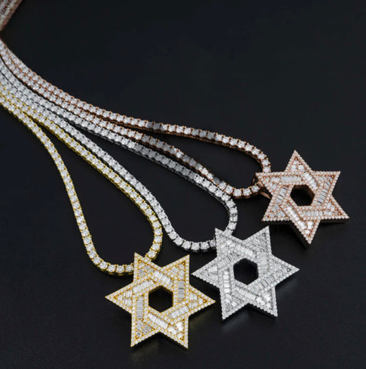 Baguette and round cut star of David ( Pendant only )
