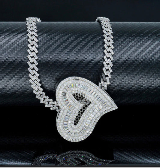 Baguette cut large heart pendant