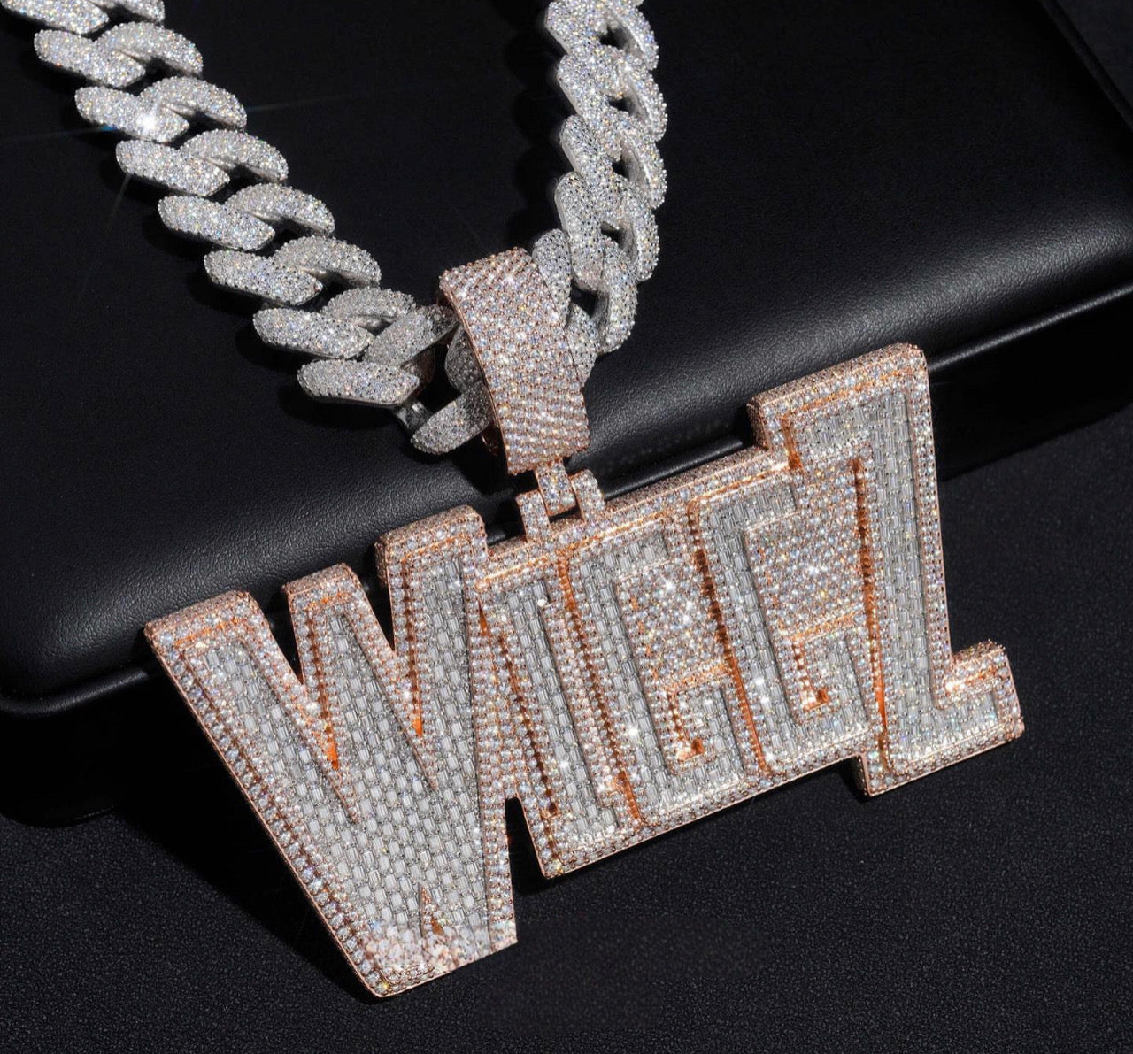 Big Custom name Emerald cut pendant