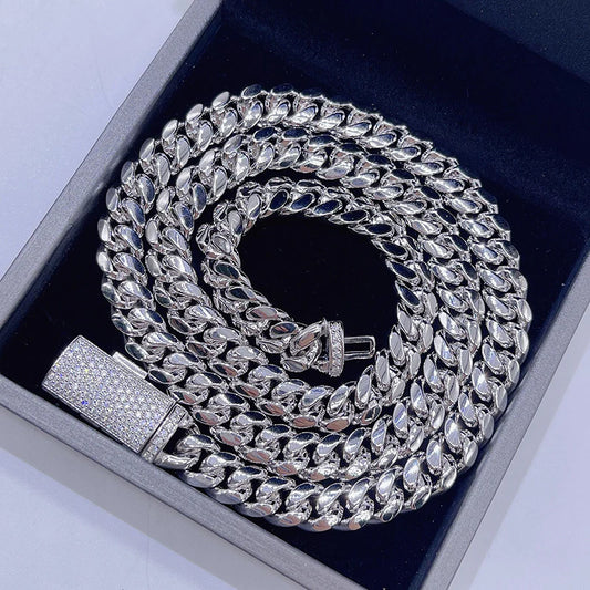 .999 Silver Handmade Cuban link bracelet/chain with Moissanite Lock